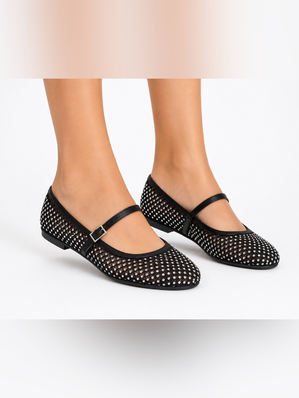 Sincerely Jules Black Mesh Flats with shiny dots